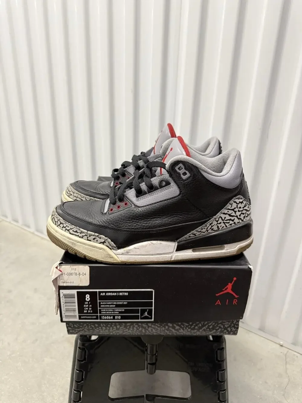 Nike Air Jordan 3 Cement Black Varsity 2011 Size 8 Men's - 136064-010